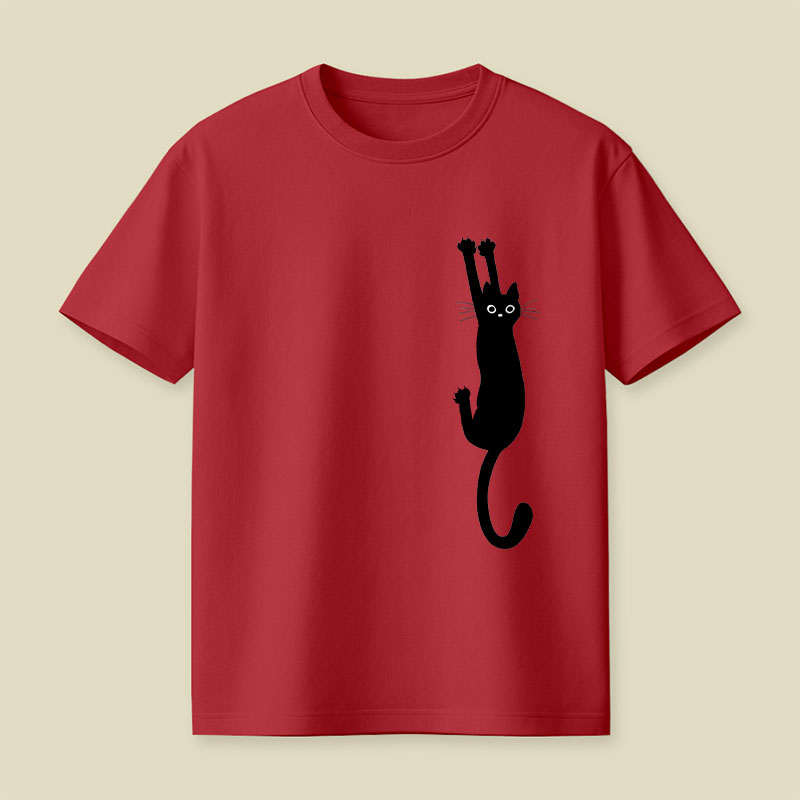 Black Cat Holding On Playful T-Shirt