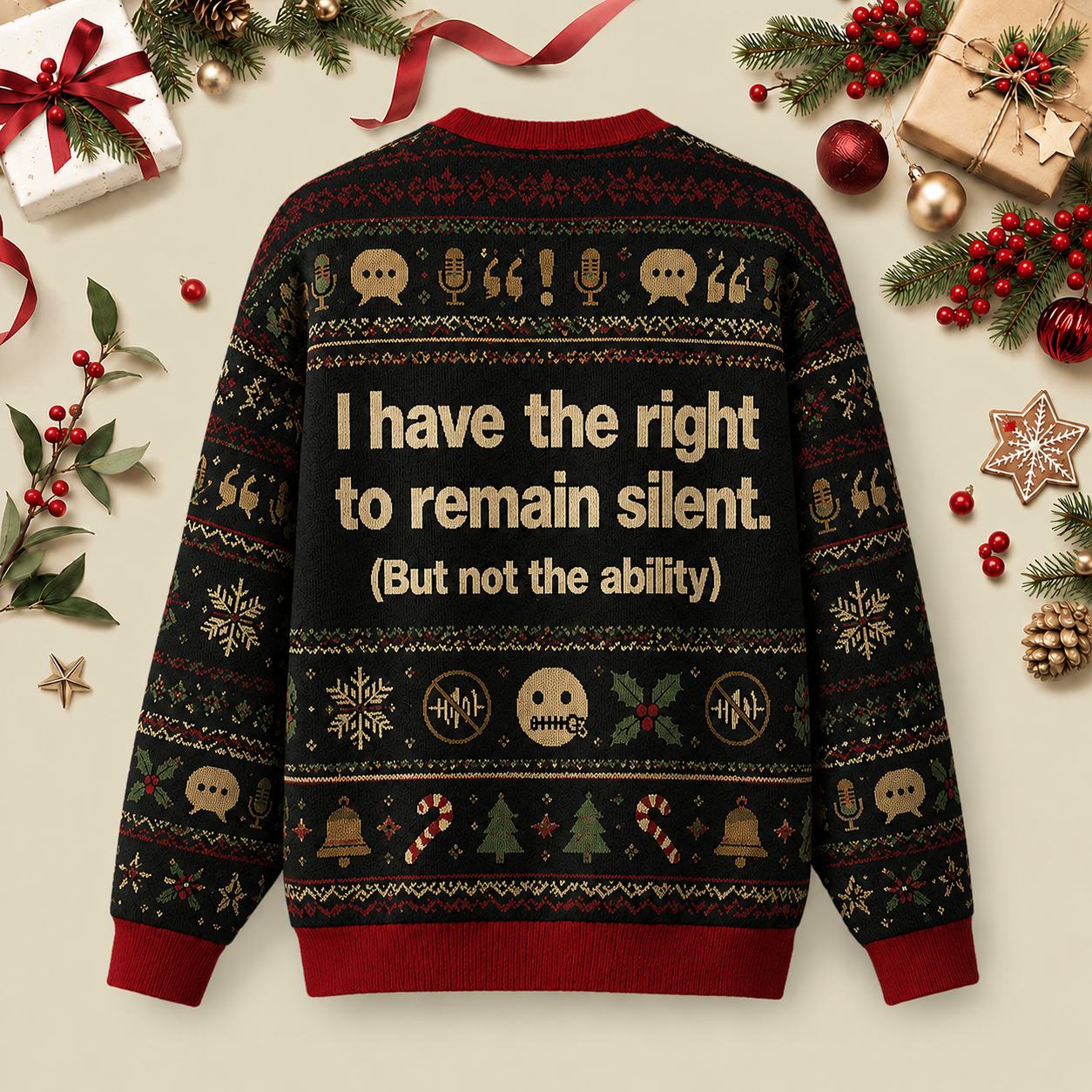 I Have The Right To Remain Silent But Not The Ability Ugly Christmas Fluffy Sweatershirt