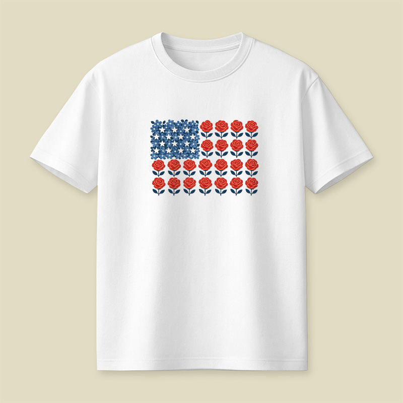 Floral American Flag Rose Patriotic Playful T-Shirt