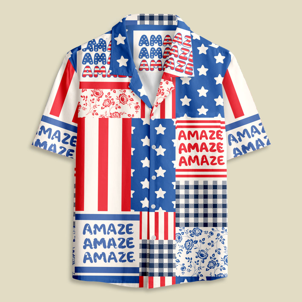 Space Rescue American Flag Button Up Pocket Shirt