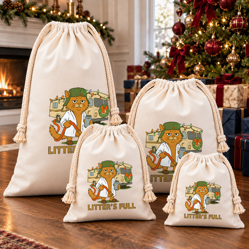 Litter'S Full Vacation Cat Christmas Drawstring Gift Bag