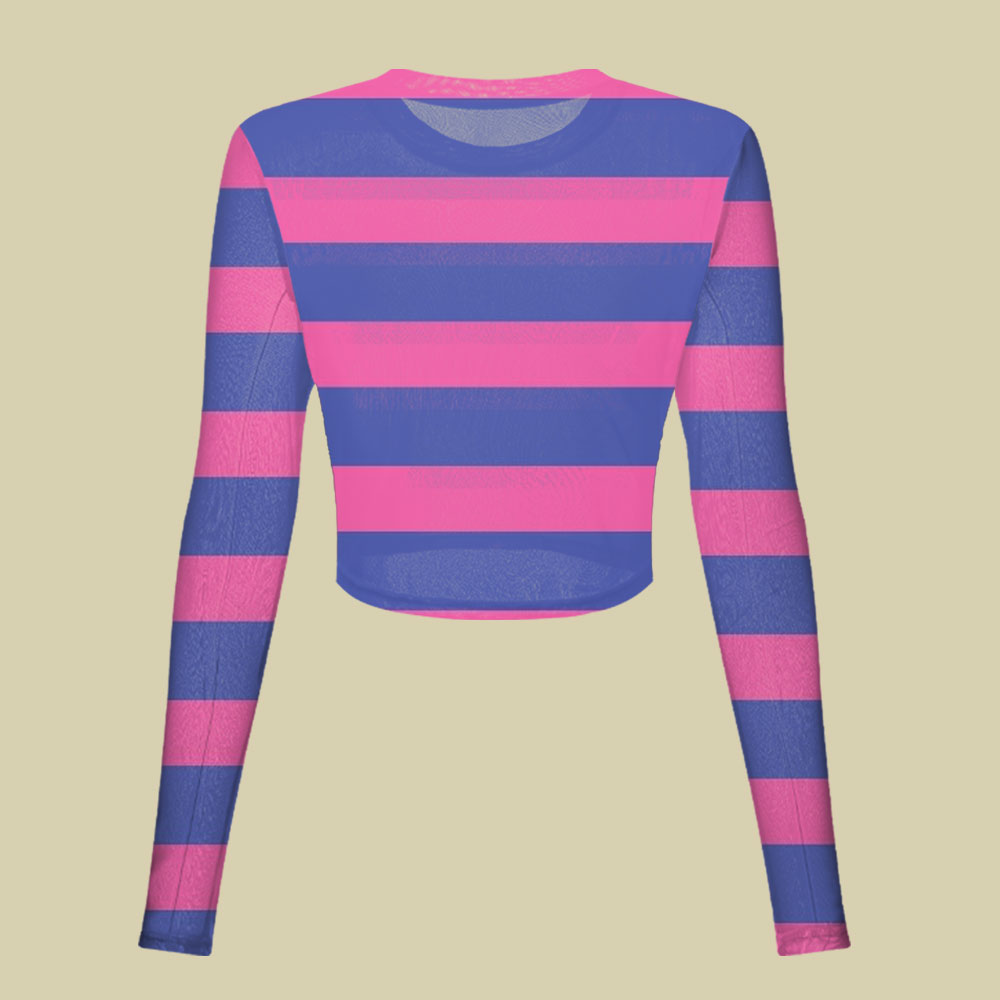 Blue And Pink Stripes Slim Fit Mesh Top