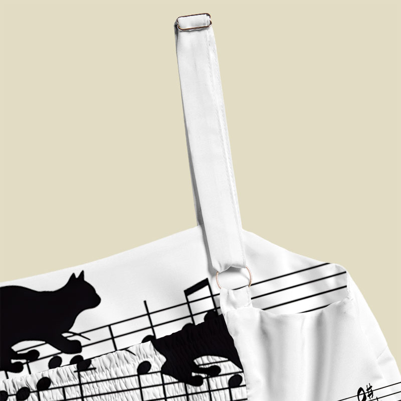 Musical Black Cat Sheet Music Playful Maxi Dress
