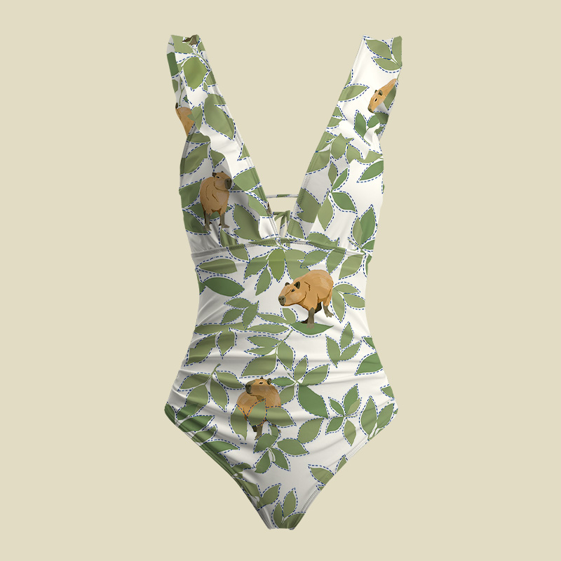Capybara Lazy Oasis V-Neck One Piece Swimsuit