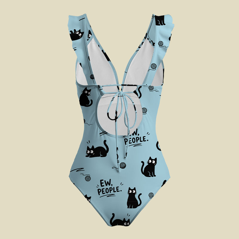 Ew People V-Neck One Piece Swimsuit