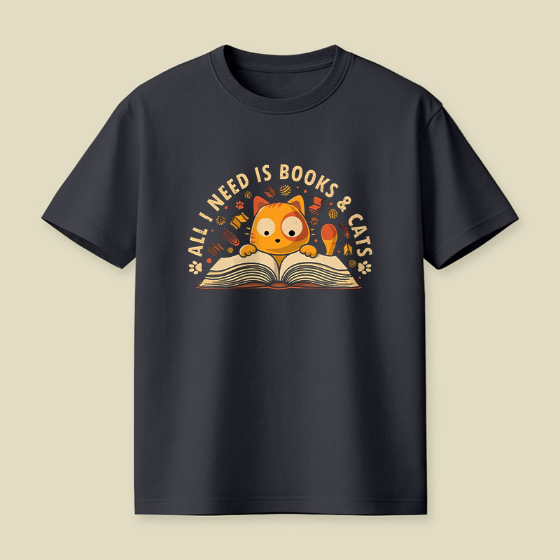 All I Need Is Books And Cats Playful T-Shirt