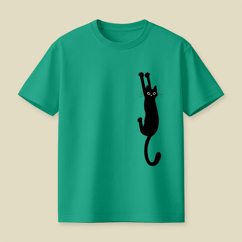 Black Cat Holding On Playful T-Shirt
