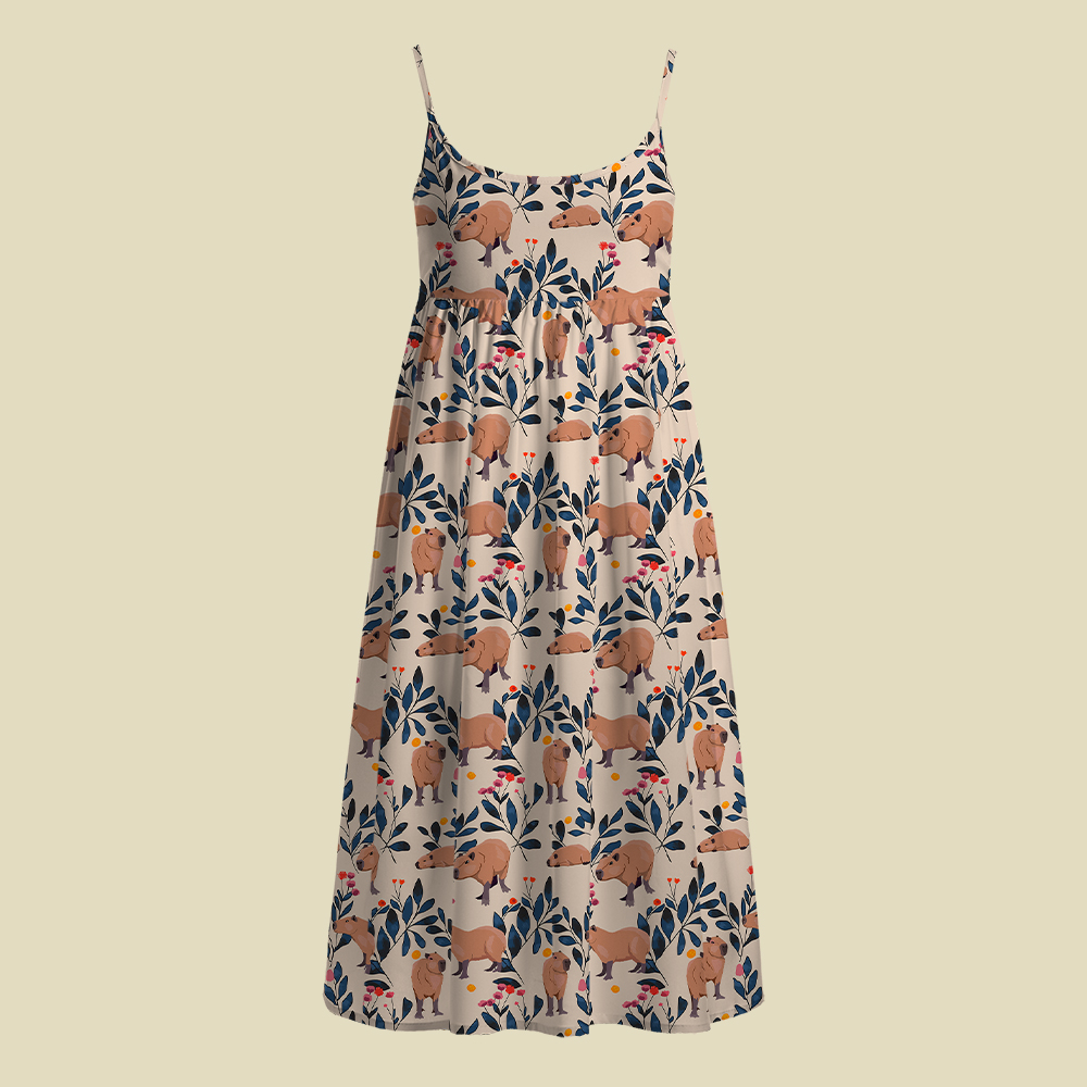 Capybara and Plants Camisole Midi Dress