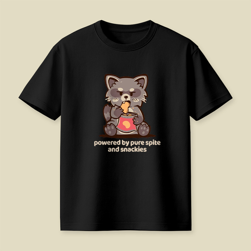 Powered By Spite And Snackies Raccoon Playful T-Shirt