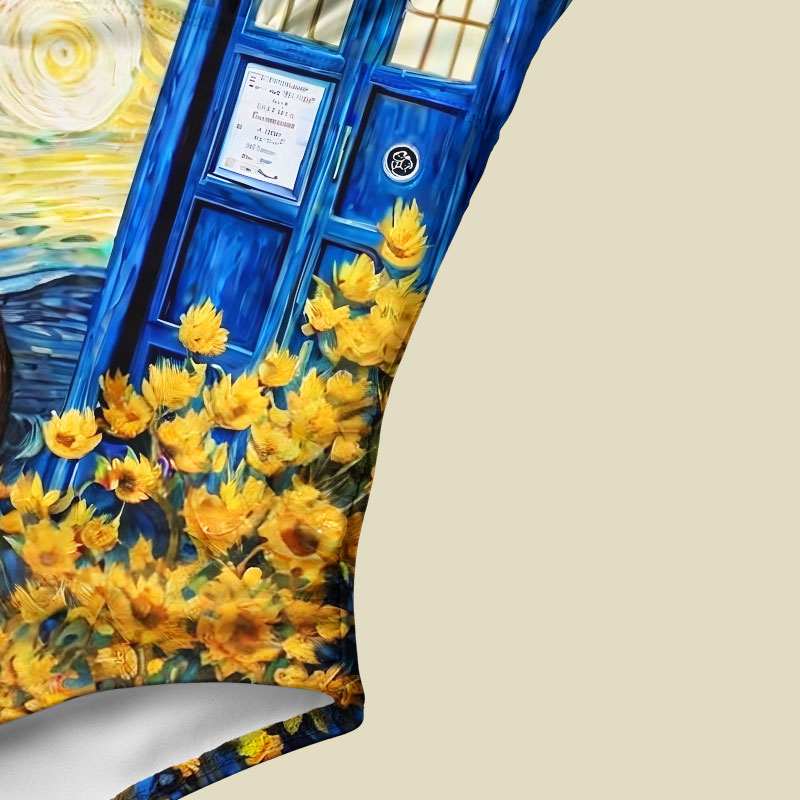Tardis Time Travel Van Gogh Oil Painting Tummy Control One Piece Swimsuit