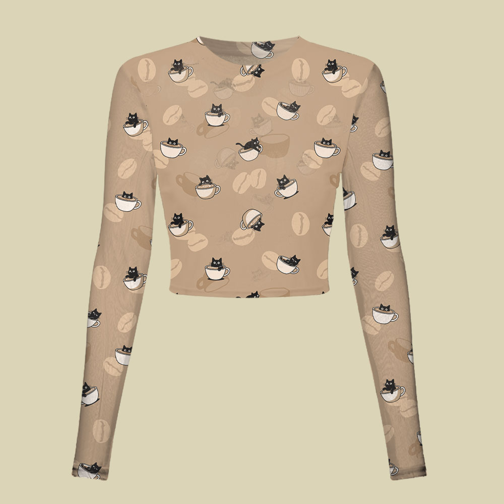 Coffee Cat Slim Fit Mesh Top