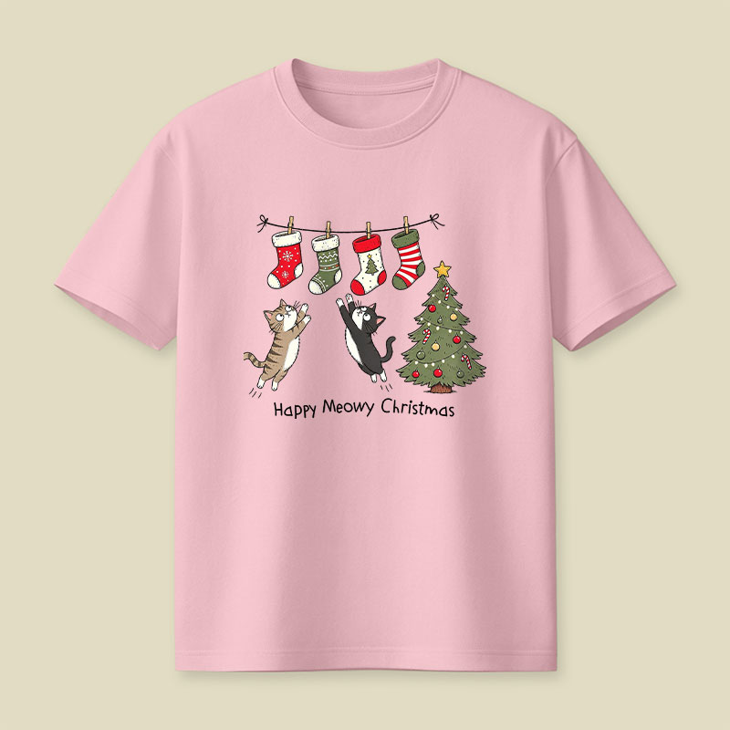 Happy Meowy Christmas Pussy Cats Playful T-Shirt