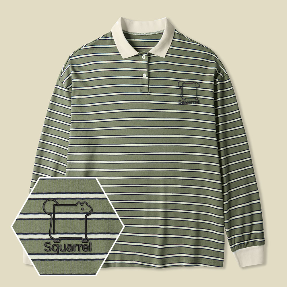 Squarrel Lycra Striped Embroidered Long-Sleeve Polo