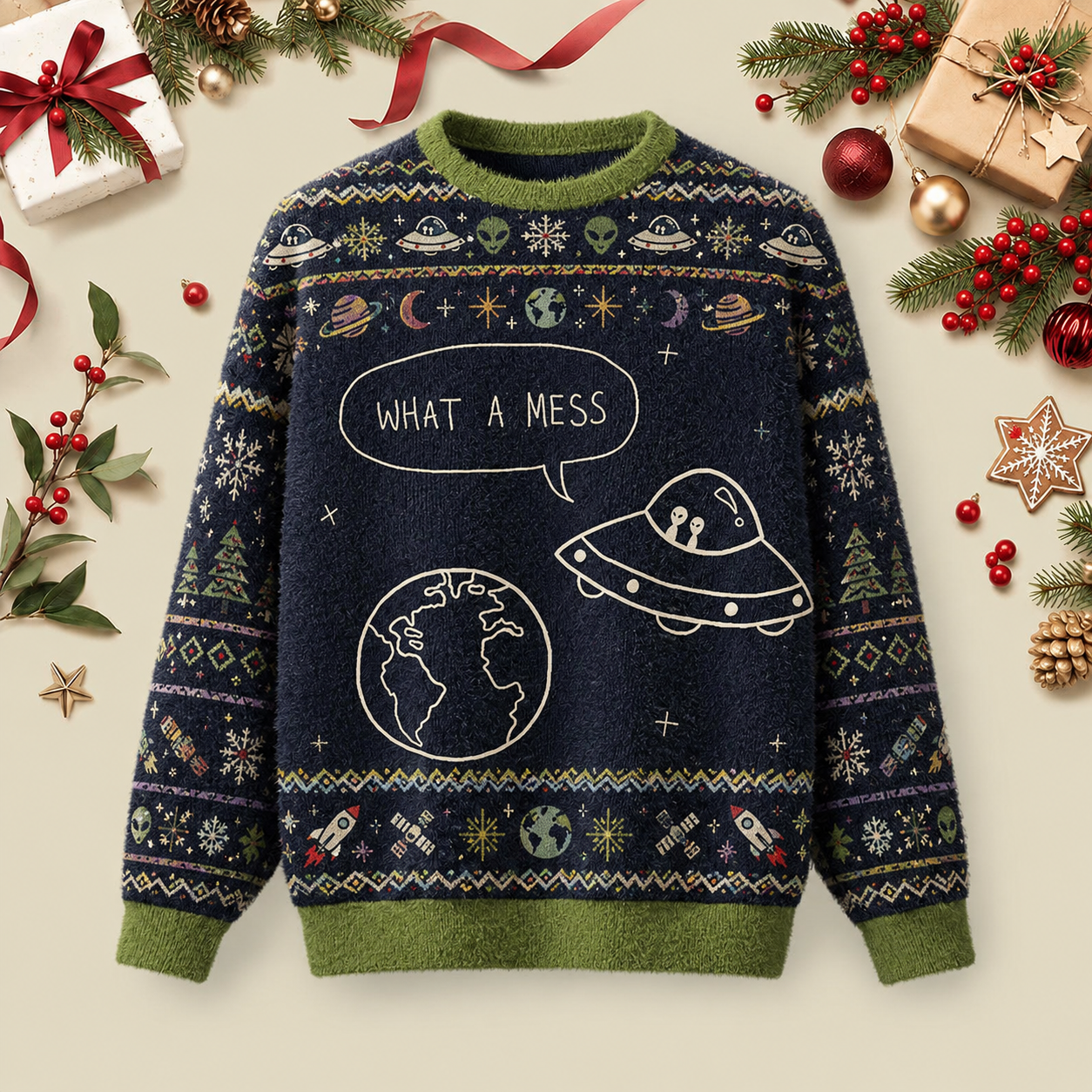 What A Mess Ugly Christmas Fluffy Sweatershirt