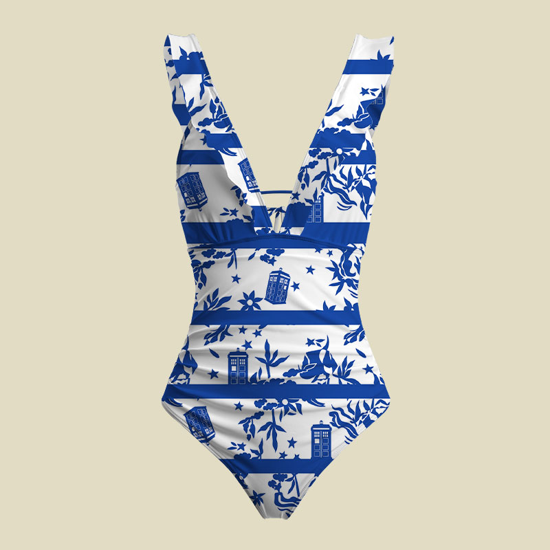 Blue Willow Tardis V-Neck One Piece Swimsuit