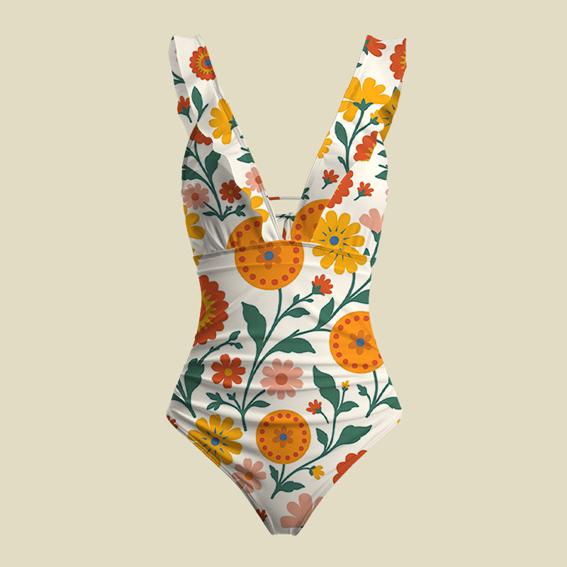 Sunflower V-Neck One Piece Swimsuit