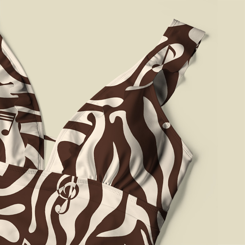 Musical Notes and Movements V-Neck One Piece Swimsuit
