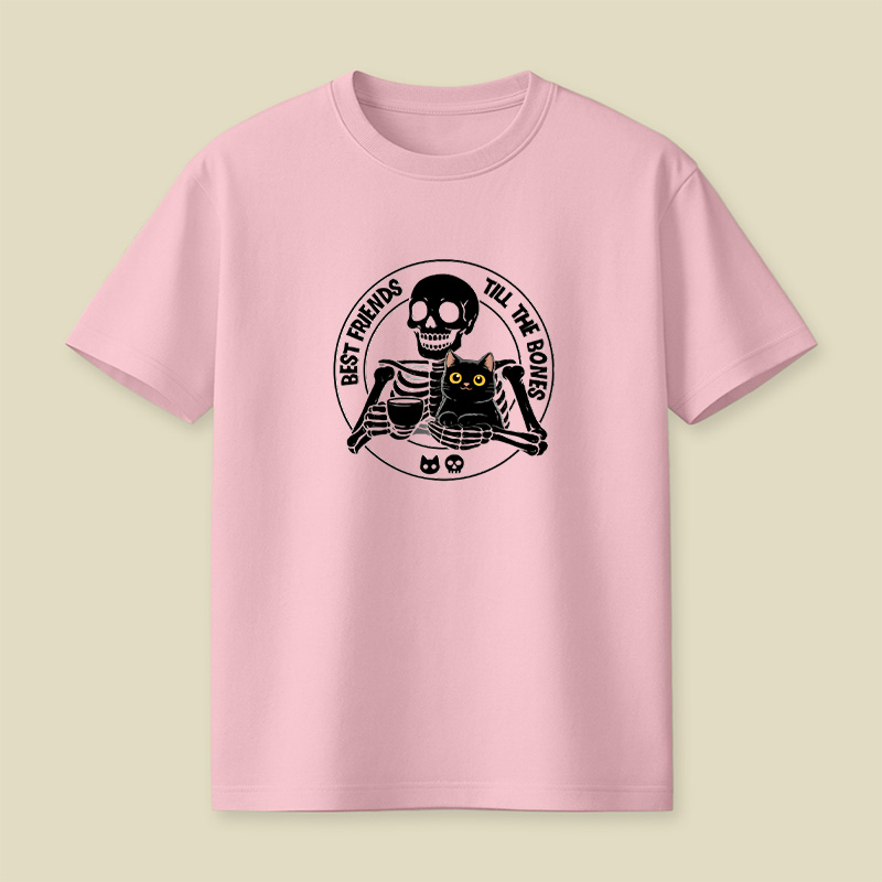 Best Friends Till The Bones Skeleton Cat Playful T-Shirt