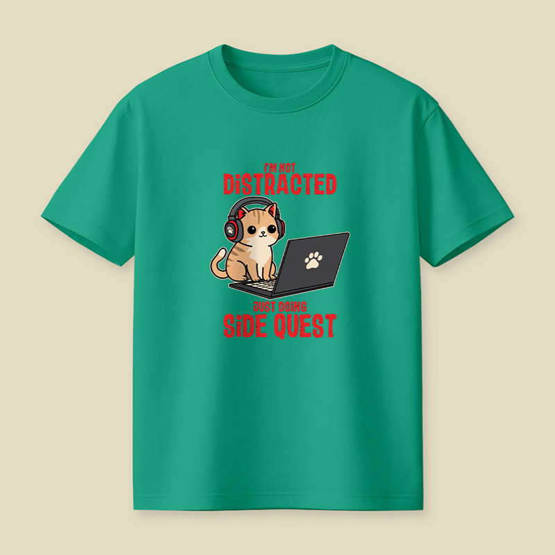 Gamer Cat Side Quest Playful T-Shirt