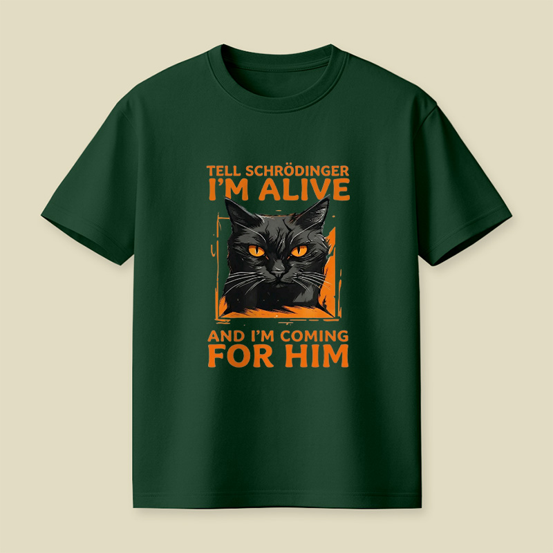 Schrödinger’s Fierce Orange-Eyed Cat Playful T-Shirt
