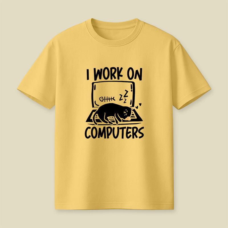 I Work On Computers Cat Nap Playful T-Shirt