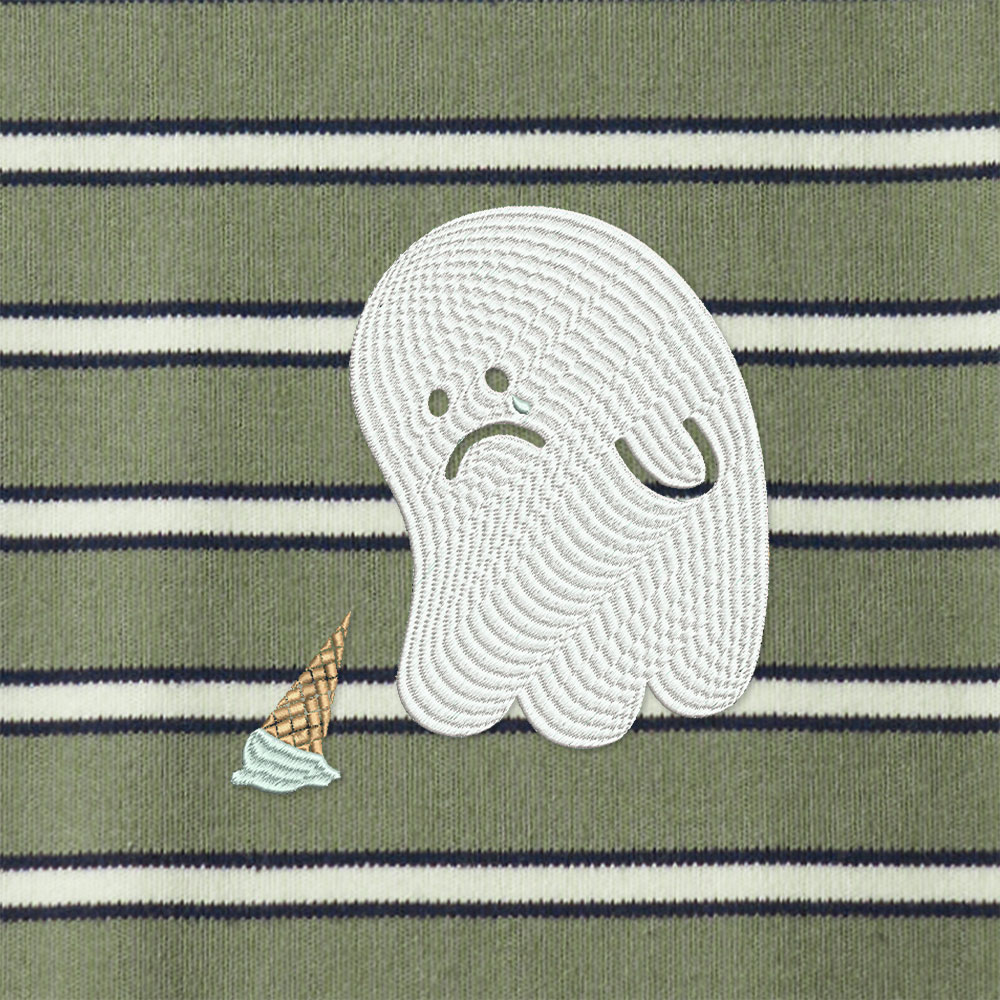 Sad Ghost Lycra Striped Embroidered Long-Sleeve Polo