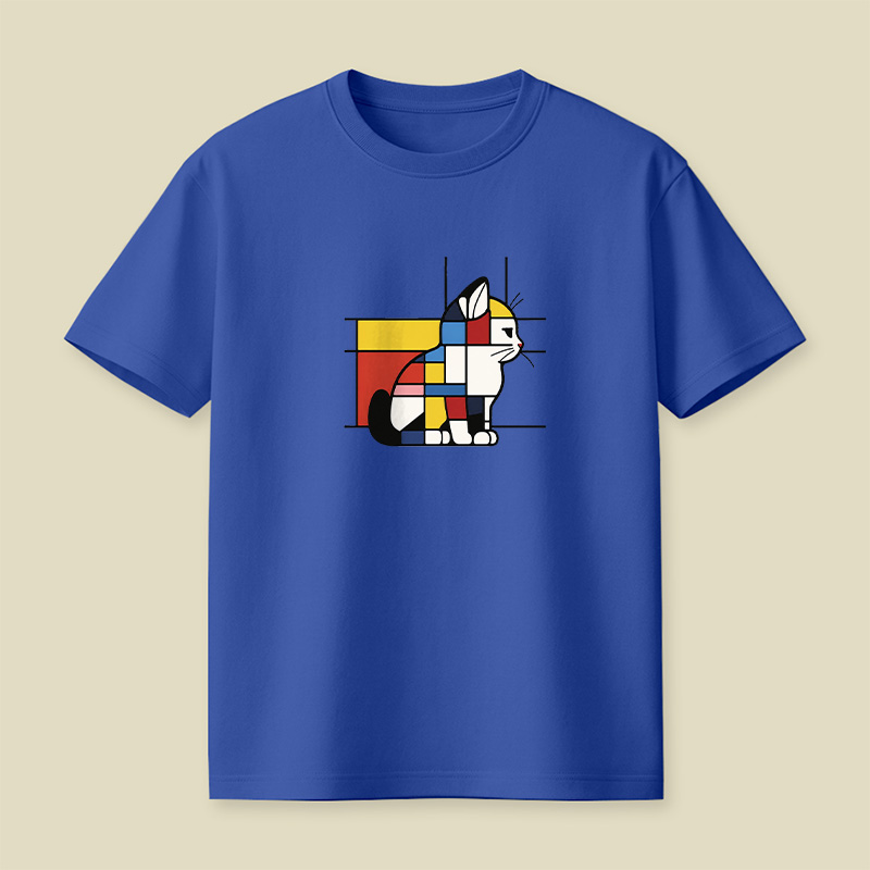 Geometric Cat Art In Primary Colors Playful T-Shirt