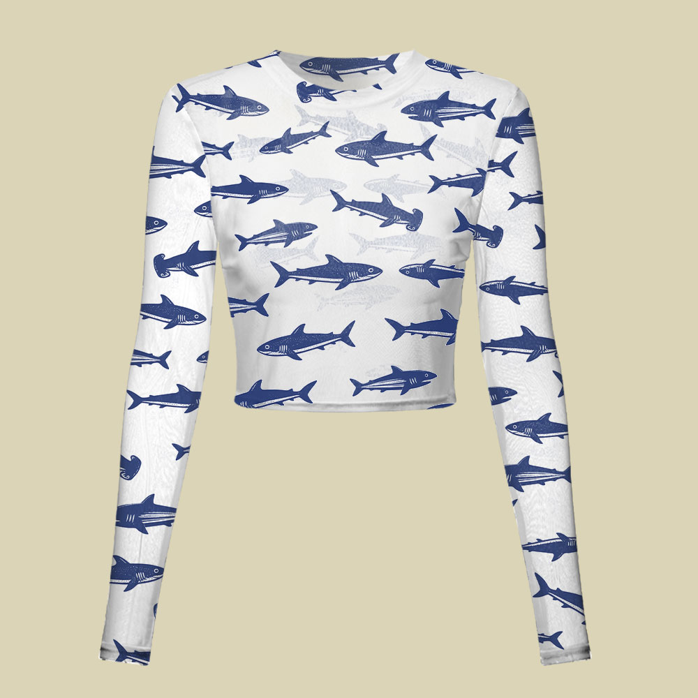 Nautical Blue Shark Stripe Strap Slim Fit Mesh Top