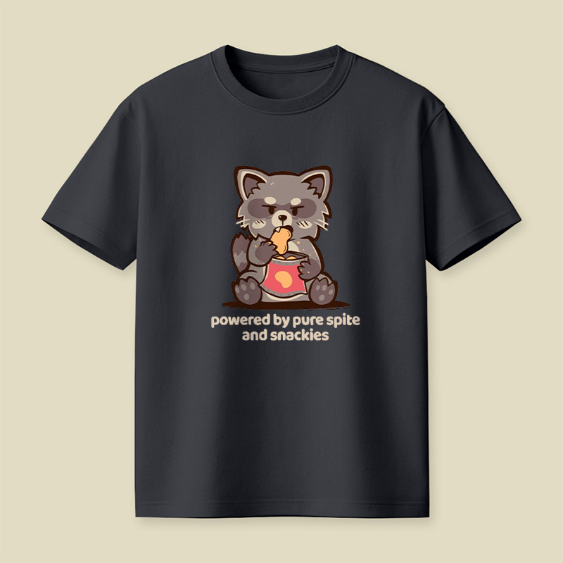 Powered By Spite And Snackies Raccoon Playful T-Shirt