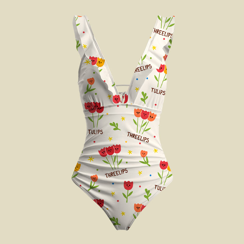 Plant Math V-Neck One Piece Swimsuit