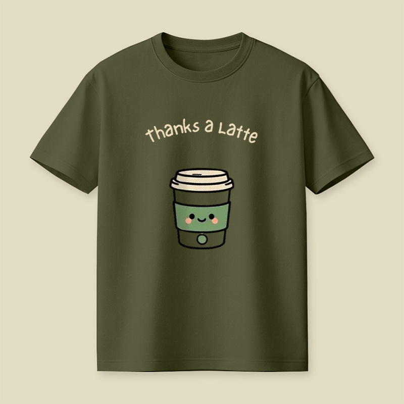 Thanks A Latte Coffee Cup Pun Playful T-Shirt