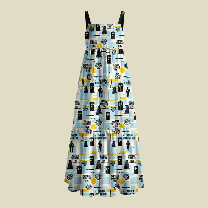 Retro Time Travel Sci‑Fi Pattern Playful Maxi Dress