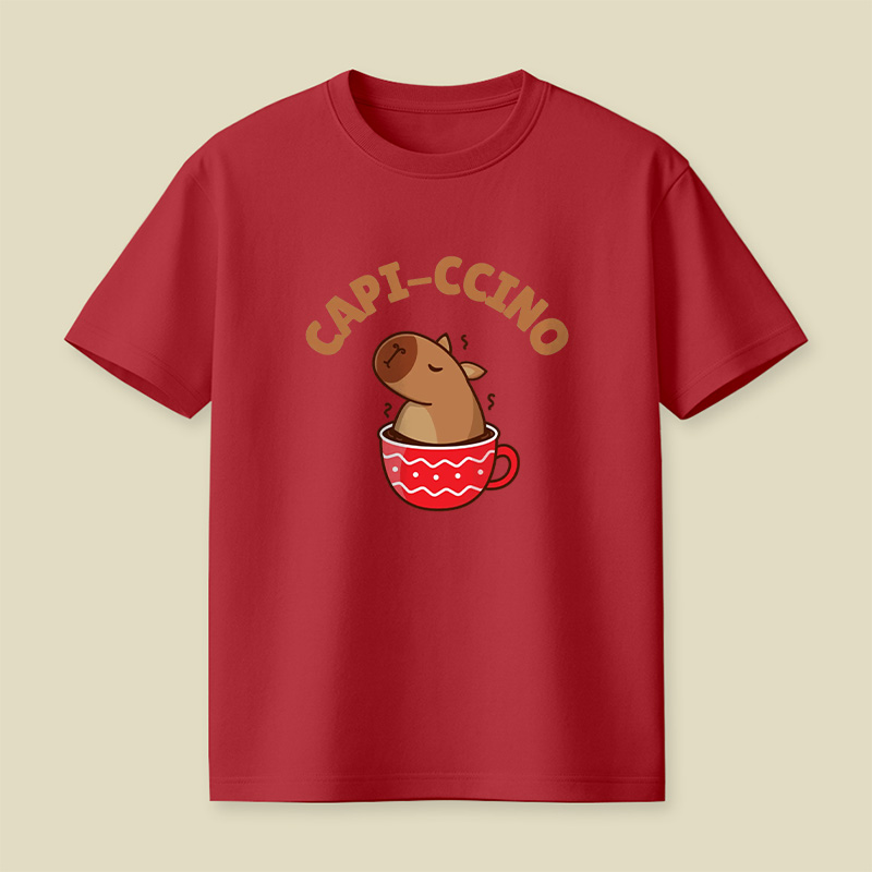 Capi-Ccino Capybara Coffee Pun Playful T-Shirt