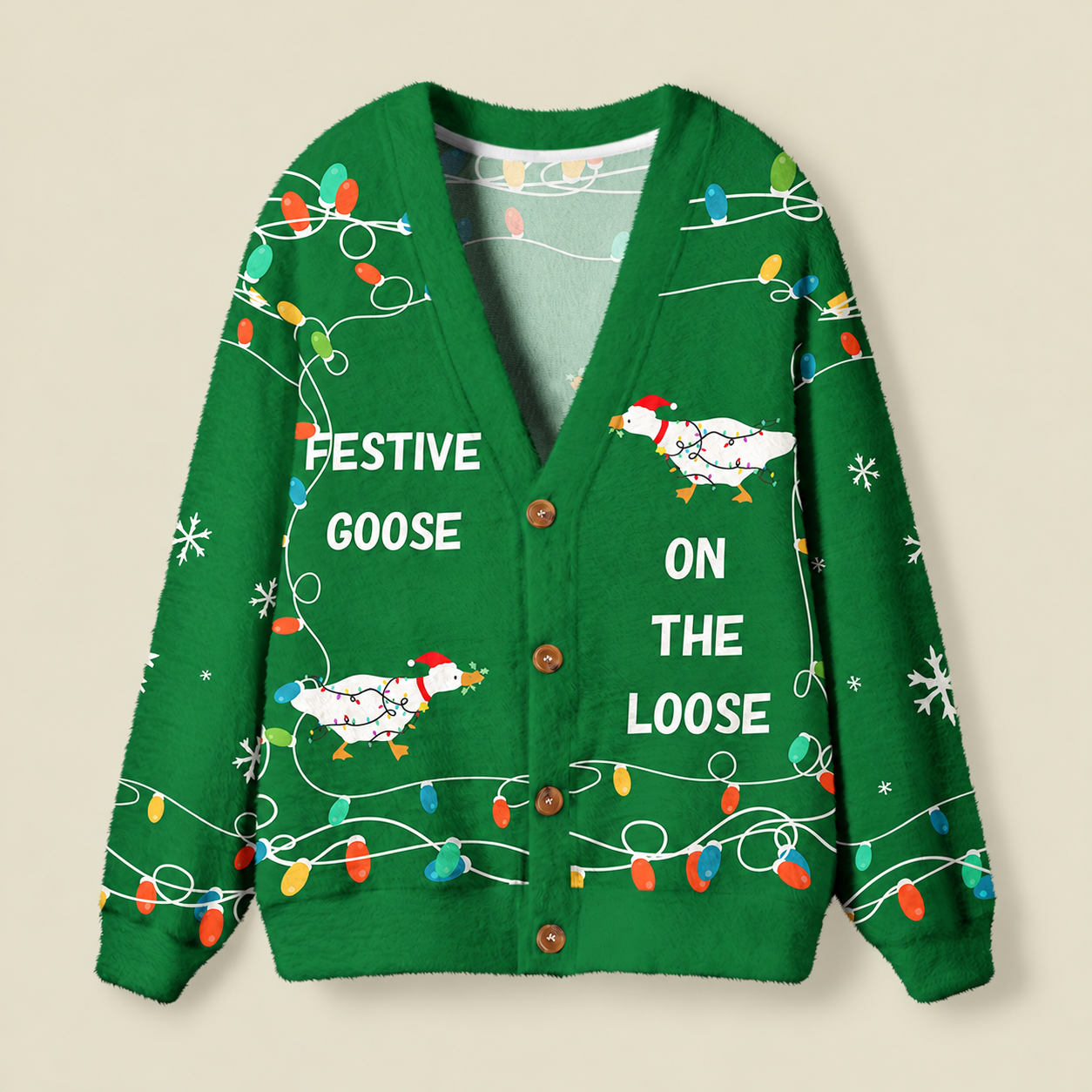Festive Goose Escape Ugly Cardigan Sweater