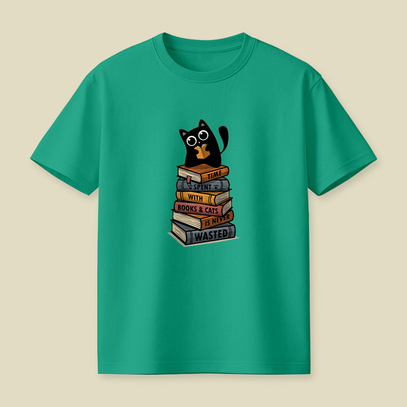 Time Spent With Books And Cats Playful T-Shirt