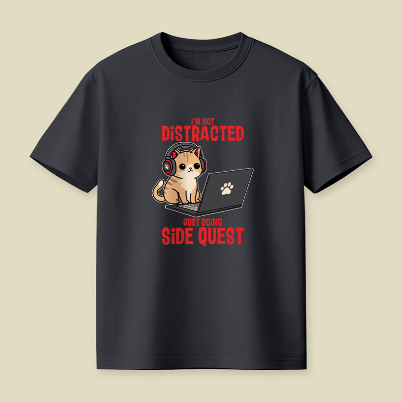 Gamer Cat Side Quest Playful T-Shirt