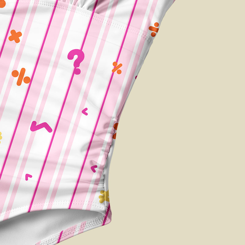 Retro Math Symbol Pink Stripe Tummy Control One Piece Swimsuit