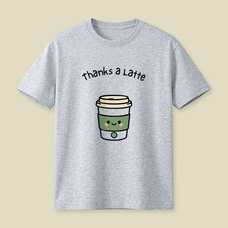 Thanks A Latte Coffee Cup Pun Playful T-Shirt