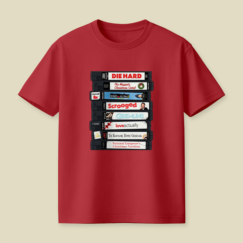 Christmas VHS Movie Marathon Retro Playful T-Shirt
