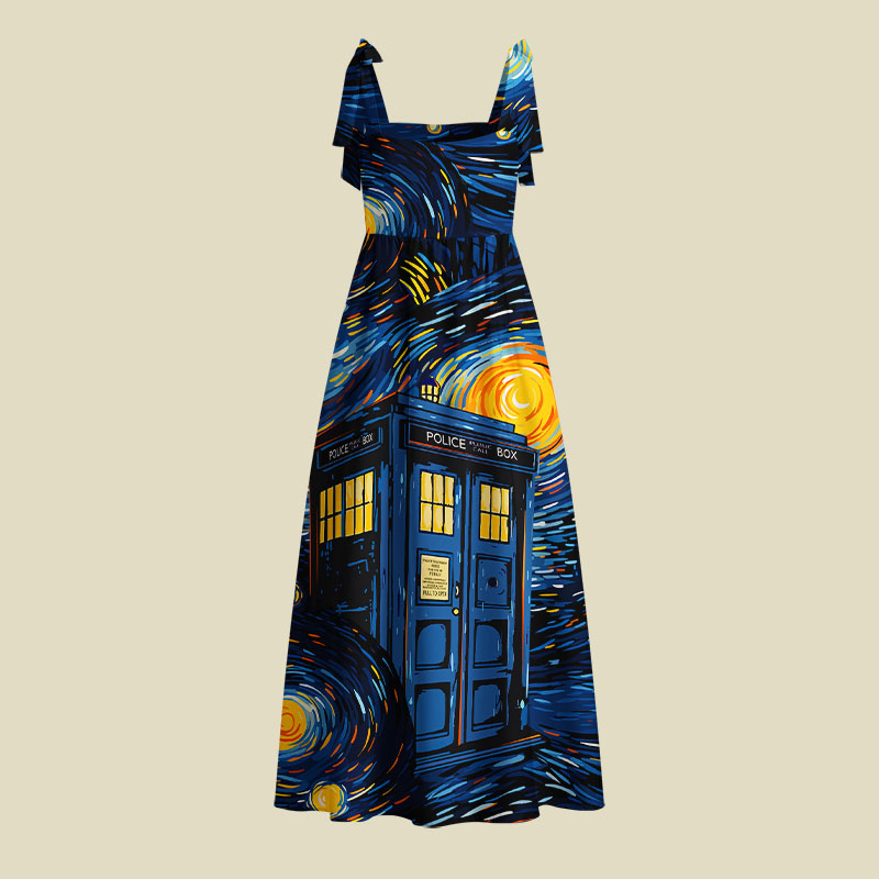 Starry Night Phone Booth Playful Maxi Dress