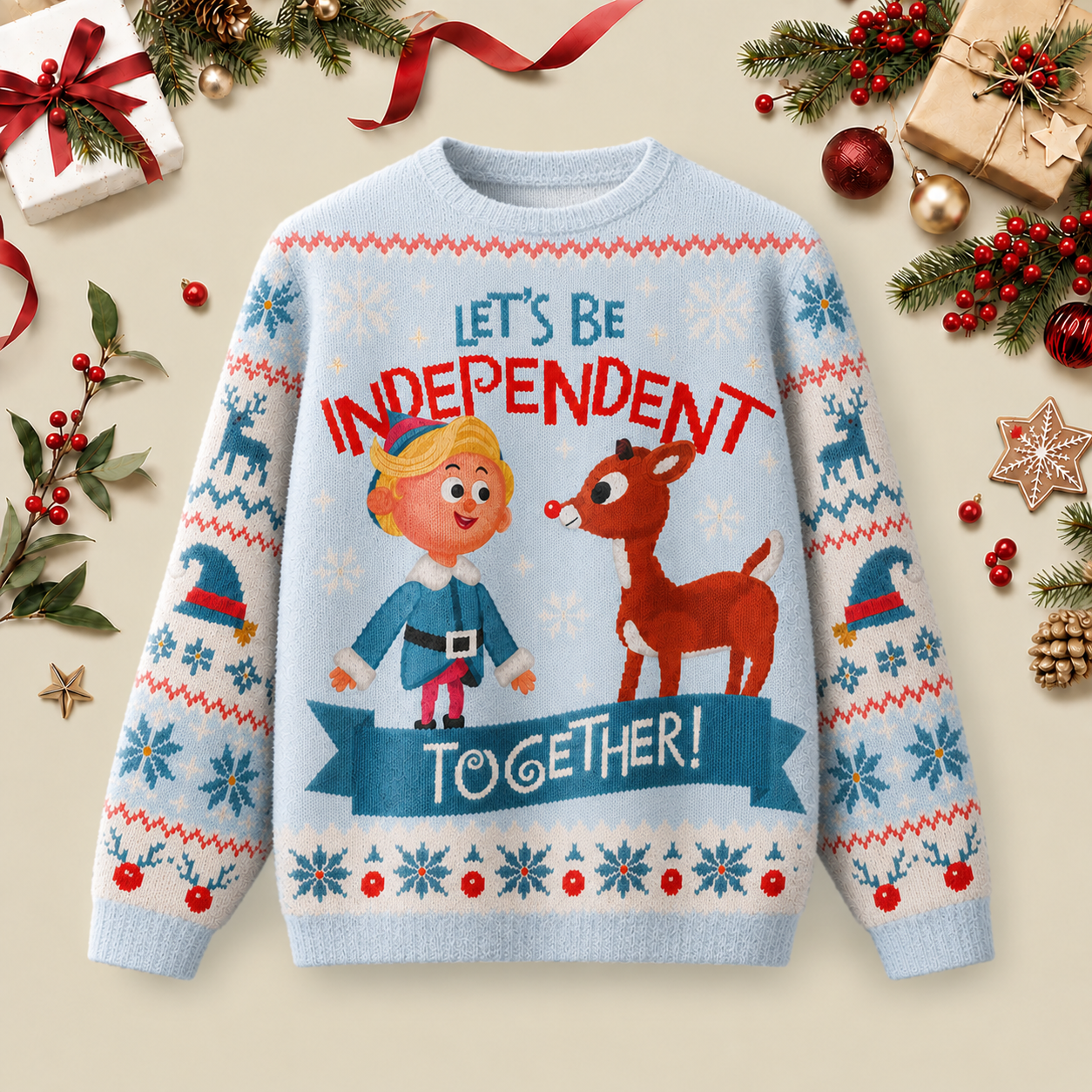 Independent Together Ugly Christmas Fluffy Sweatershirt