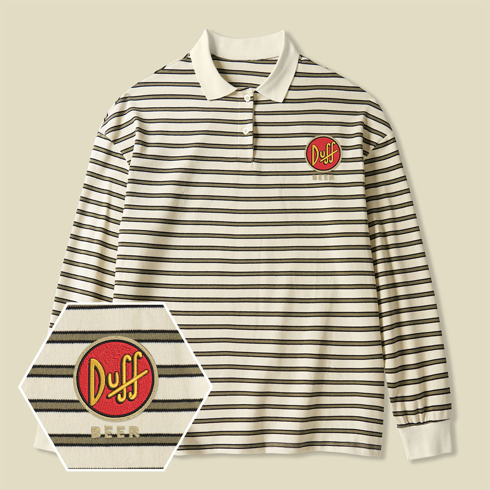 Duff Beer Lycra Striped Embroidered Long-Sleeve Polo