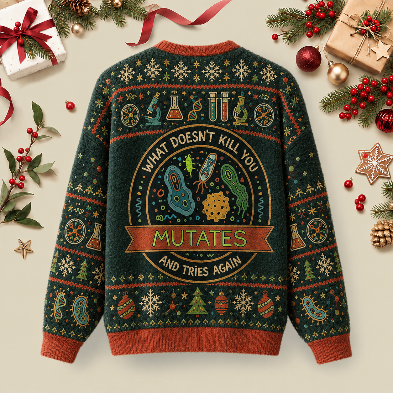 What Doesn't Kill You Mutates and Tries Again Ugly Christmas Fluffy Sweatershirt