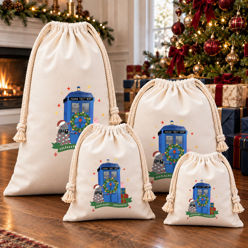 Tardis Christmas Christmas Drawstring Gift Bag