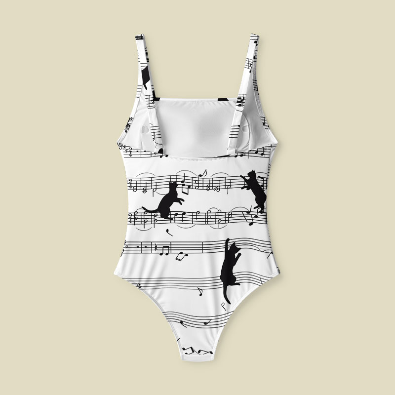 Musical Black Cat Sheet Tummy Control One Piece Swimsuit