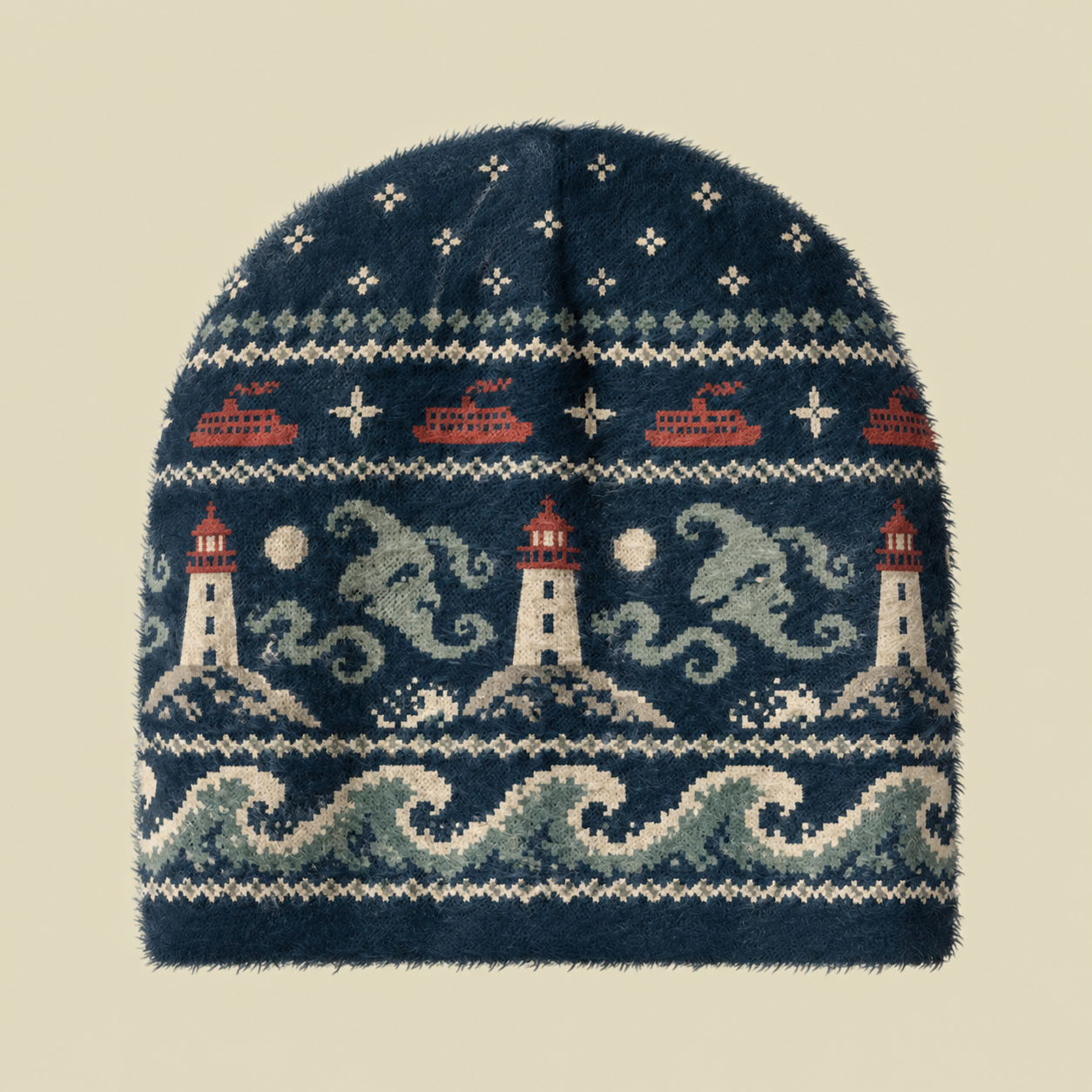 Nautical Lighthouse Sea Monster Fuzzy Beanie