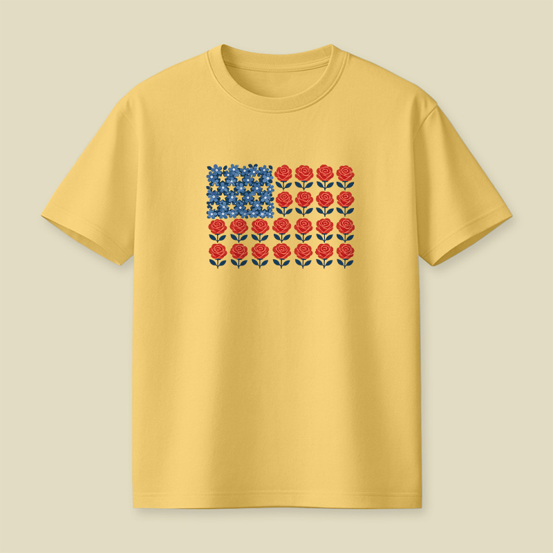 Floral American Flag Rose Patriotic Playful T-Shirt