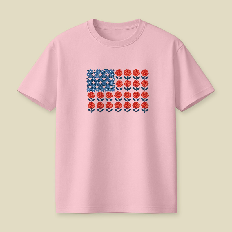 Floral American Flag Rose Patriotic Playful T-Shirt