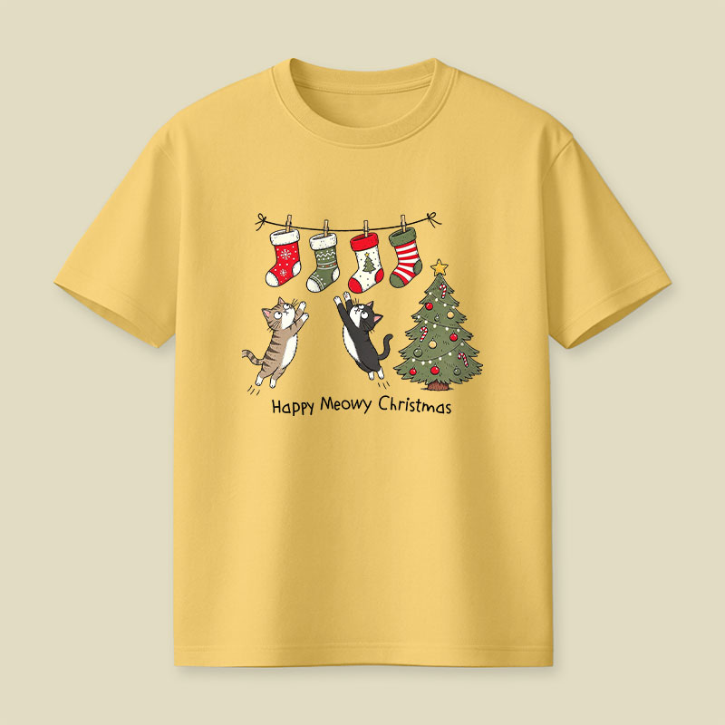 Happy Meowy Christmas Pussy Cats Playful T-Shirt