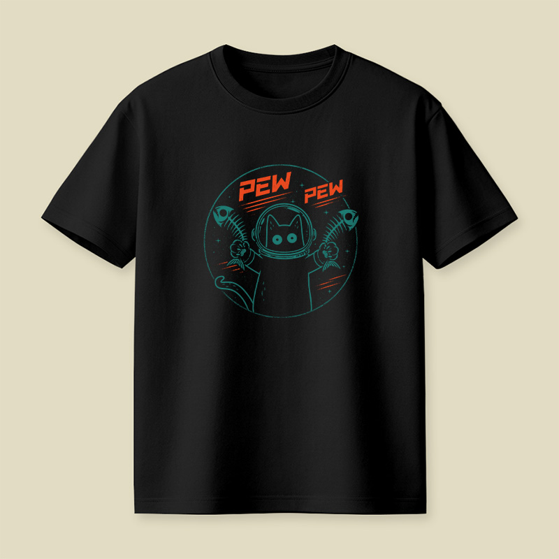 Pew Pew Space Cat Playful T-Shirt
